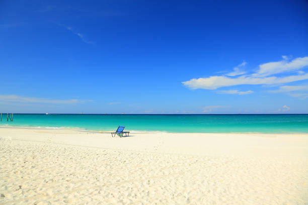 Amazing beauty white sand beach of Aruba Island. Turquoise sea water and blue sky. Beautiful background.