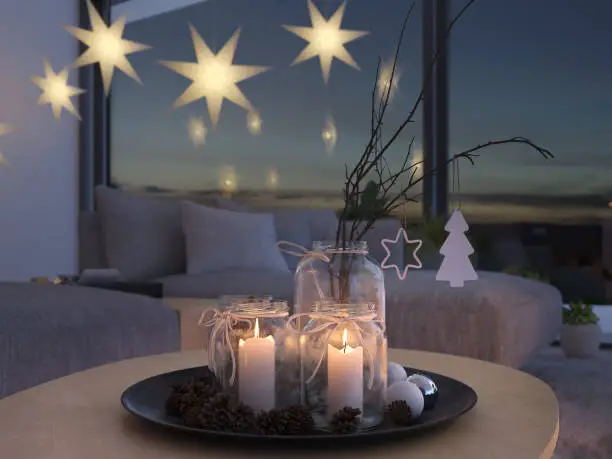 2. advent decoration in an christmas interior. 3d rendering