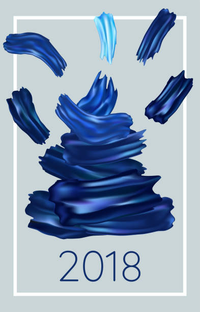 Christmas Tree and Blue Acrylic Brush Stroke Hand Drawn Christmas Tree and Deep Blue Acrylic Brush Stroke. 2018 Card Concept christmas oil painting stock illustrations