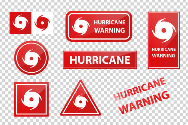 wektor realistyczne izolowane huragan ostrzeżenie czerwone znaki na przezroczystym tle. wektor realistyczne izolowane huragan ostrzeżenie czerwone znaki na przezroczystym tle. - hurricane florida stock illustrations