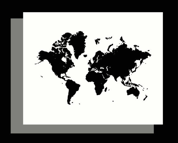 ilustracja konturu wektorowego mapy świata na abstrakcyjnym czarno-białym tle - outline mexico flat world map stock illustrations