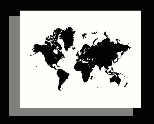 ilustrações, clipart, desenhos animados e ícones de ilustração de contorno do mundo mapa vetorial em um plano abstrato de preto e branco - outline mexico flat world map