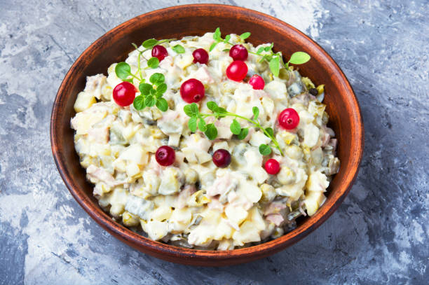 istock Russian traditional meat salad 881120672