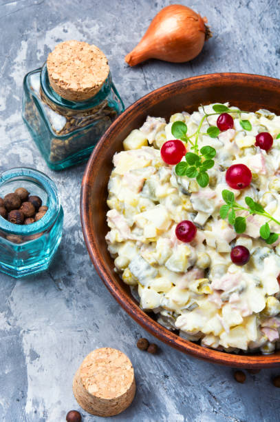 istock Russian traditional meat salad 881120758