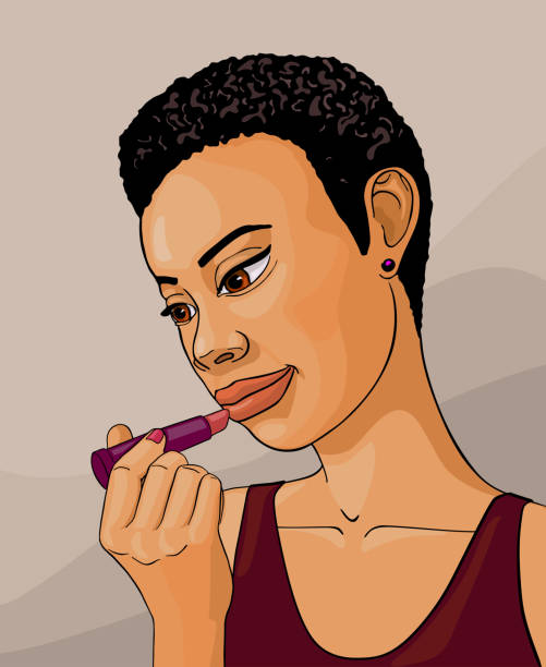 african girl with lipstick, vector cartoon vector art illustration