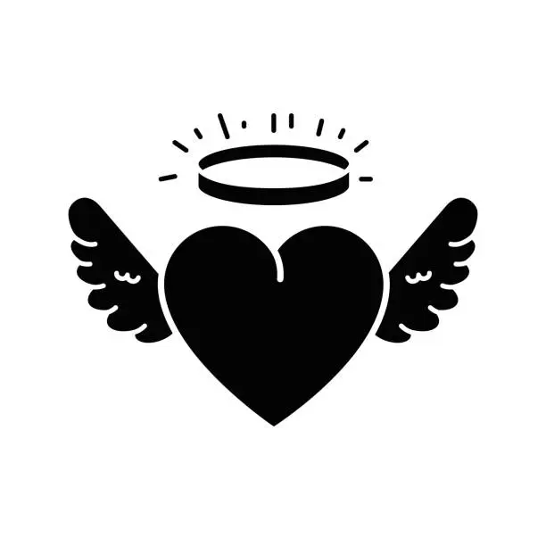 Vector illustration of cute heart with wings and halo