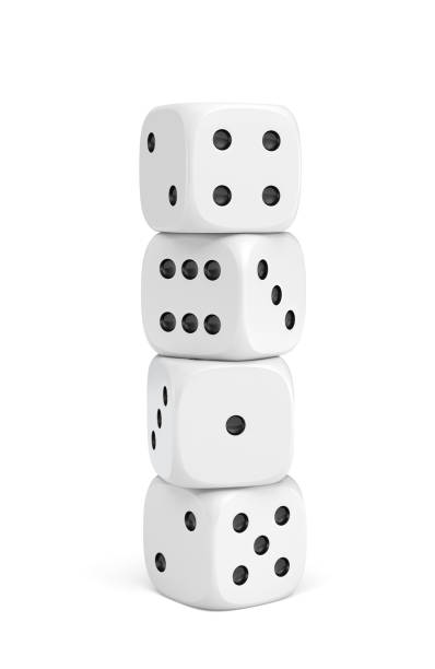 istock 3d rendering of white dice with white pips standing vertically on a white background. 881121450