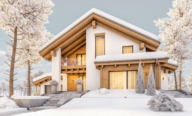 istock 3d rendering of modern cozy house in chalet style 881124512