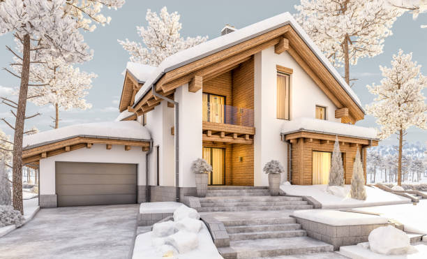 istock 3d rendering of modern cozy house in chalet style 881124562