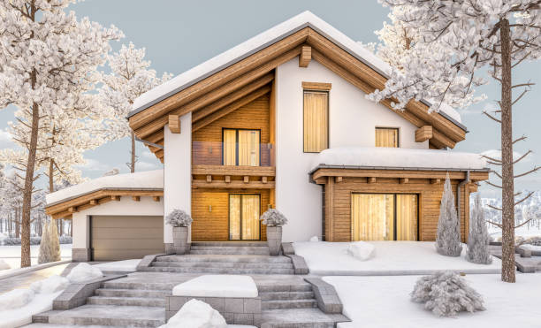 istock 3d rendering of modern cozy house in chalet style 881124564
