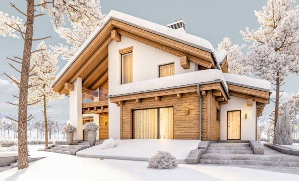 istock 3d rendering of modern cozy house in chalet style 881124656