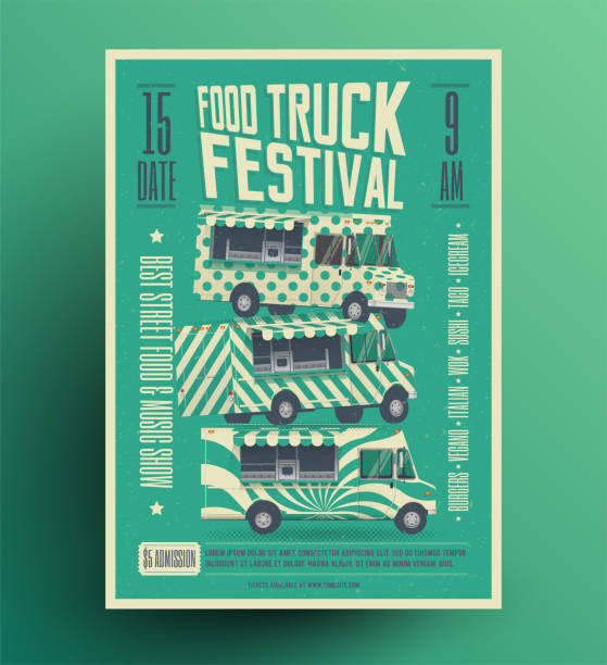 уличная еда грузовик фестиваль плакат flyer шаблон. векторная иллюстрация. - street food illustrations stock illustrations