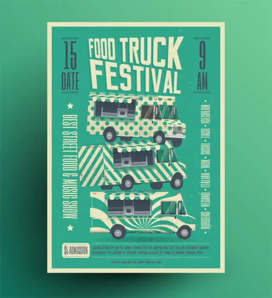 Vector illustration of Street Food Truck Festival Poster Flyer Template. Vector Illustration.
