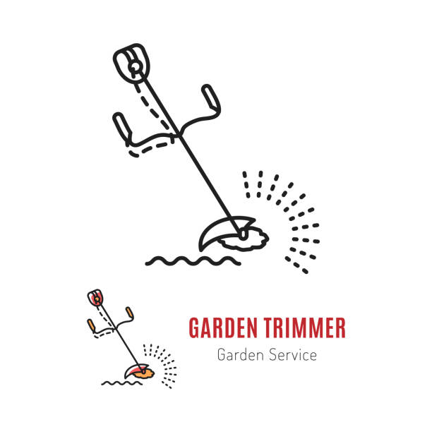 illustrazioni stock, clip art, cartoni animati e icone di tendenza di icona trimmer di erbe in mente, strumenti di giardinaggio, icona trimmer su sfondo bianco. trimmer erba da taglio erba, design artistico linea sottile, illustrazione vettoriale - electric trimmer