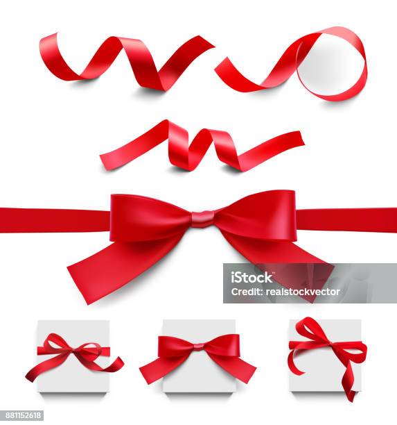 Set Of Red Ribbons On White Background Stock Illustration - Download Image  Now - Abstract, Art, Birthday - iStock