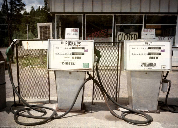 aged and worn vintage gas pumps