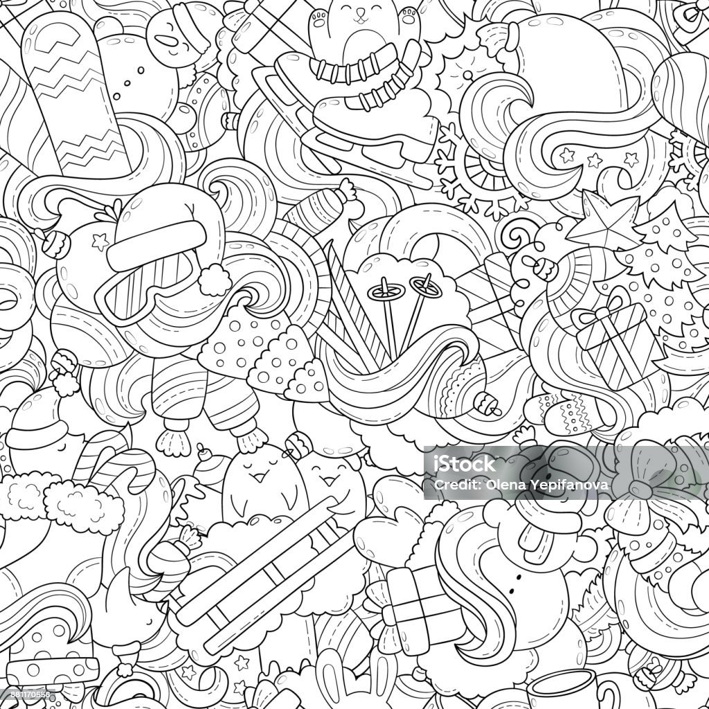 Doodle vector illustration, abstract background, texture, pattern, wallpaper, Collection of New Year Christmas elements and objects set. Freehand sketch for adult anti stress coloring book.Doodle vector illustration, abstract background, texture, pattern, Doodle vector illustration, abstract background, texture, pattern, wallpaper, Collection of New Year Christmas elements and objects set. Coloring stock vector