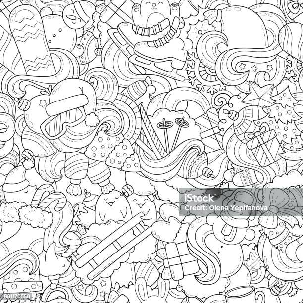 Doodle Vector Illustration Abstract Background Texture Pattern Wallpaper Collection Of New Year Christmas Elements And Objects Set Freehand Sketch For Adult Anti Stress Coloring Bookdoodle Vector Illustration Abstract Background Texture Pattern Stock Illustration - Download Image Now