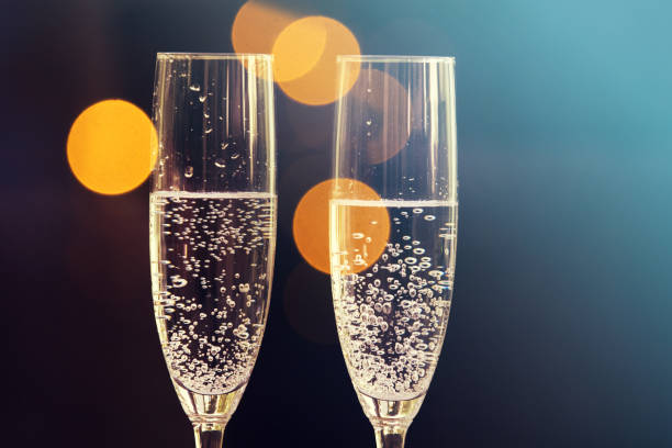 istock Champagne glasses. Happy New Year background 881175128