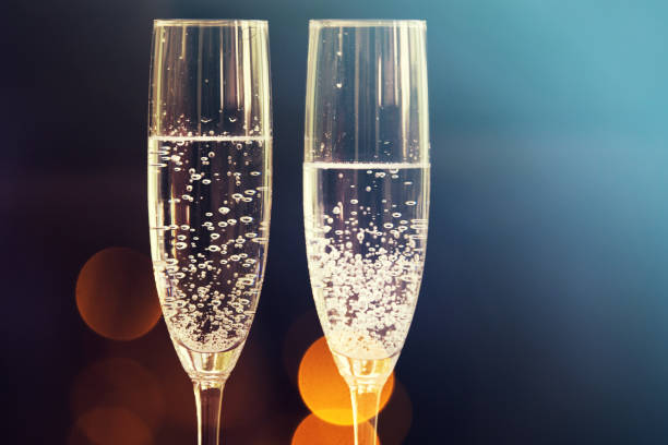 istock Champagne glasses. Happy New Year background 881175186