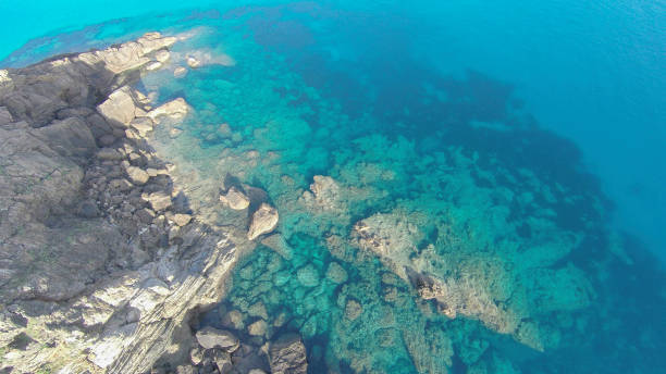 Aerial view of turquoise water stock photo