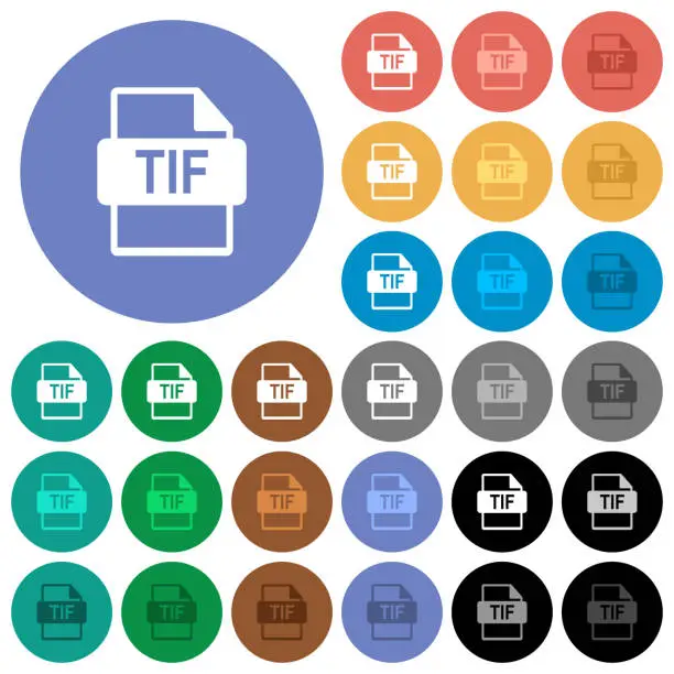 Vector illustration of TIF file format round flat multi colored icons