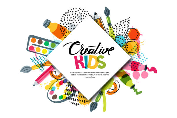 Kids Art Craft Education Creativity Class Vector Banner Poster With White  Square Paper Background And Lettering Stock Illustration - Download Image  Now - iStock