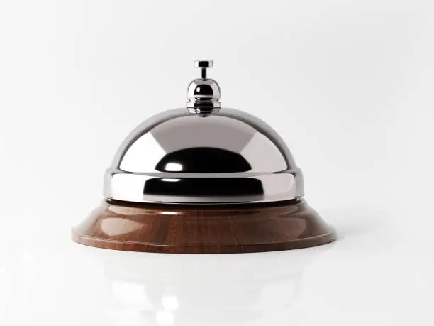 Concierge bell isolated on white background. Horizontal composition with copy space. Clipping path is included.