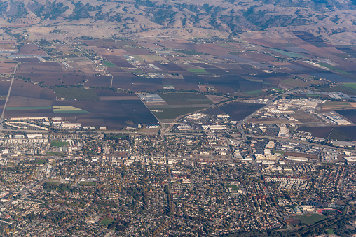 The city of Gilroy encroaches on the agricultral fields of southern Santa Clara County