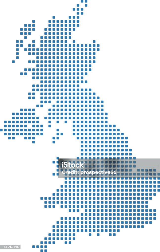 UK dotted map. England map dots. United Kingdom map dots. Highly detailed pixelated Great Britain map vector outline illustration in blue background This abstract dotted UK map is accurately prepared using the overlaid vector map of the UK with highly detailed information. The map is prepared by a GIS and remote sensing specialist. UK stock vector