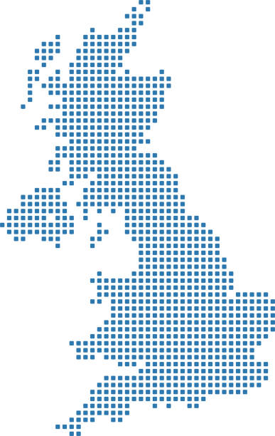 UK dotted map. England map dots. United Kingdom map dots. Highly detailed pixelated Great Britain map vector outline illustration in blue background This abstract dotted UK map is accurately prepared using the overlaid vector map of the UK with highly detailed information. The map is prepared by a GIS and remote sensing specialist. nottinghamshire map stock illustrations