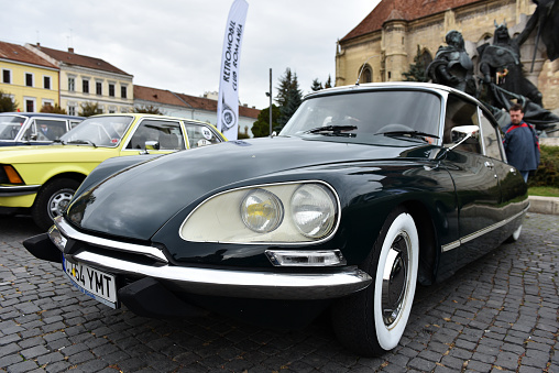CLUJ-NAPOCA, ROMANIA - OCTOBER 15, 2016: French car Citroen D521 and other vintage cars exhibited during the Retro Mobile Autumn Parade in the city of Cluj Napoca. Event organized by Retro Mobil Club Romania
