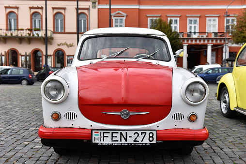 CLUJ-NAPOCA, ROMANIA - OCTOBER 15, 2016: Eastern European Trabant and other vintage cars exhibited during the Retro Mobile Autumn Parade in the city of Cluj Napoca. Event organized by Retro Mobil Club Romania