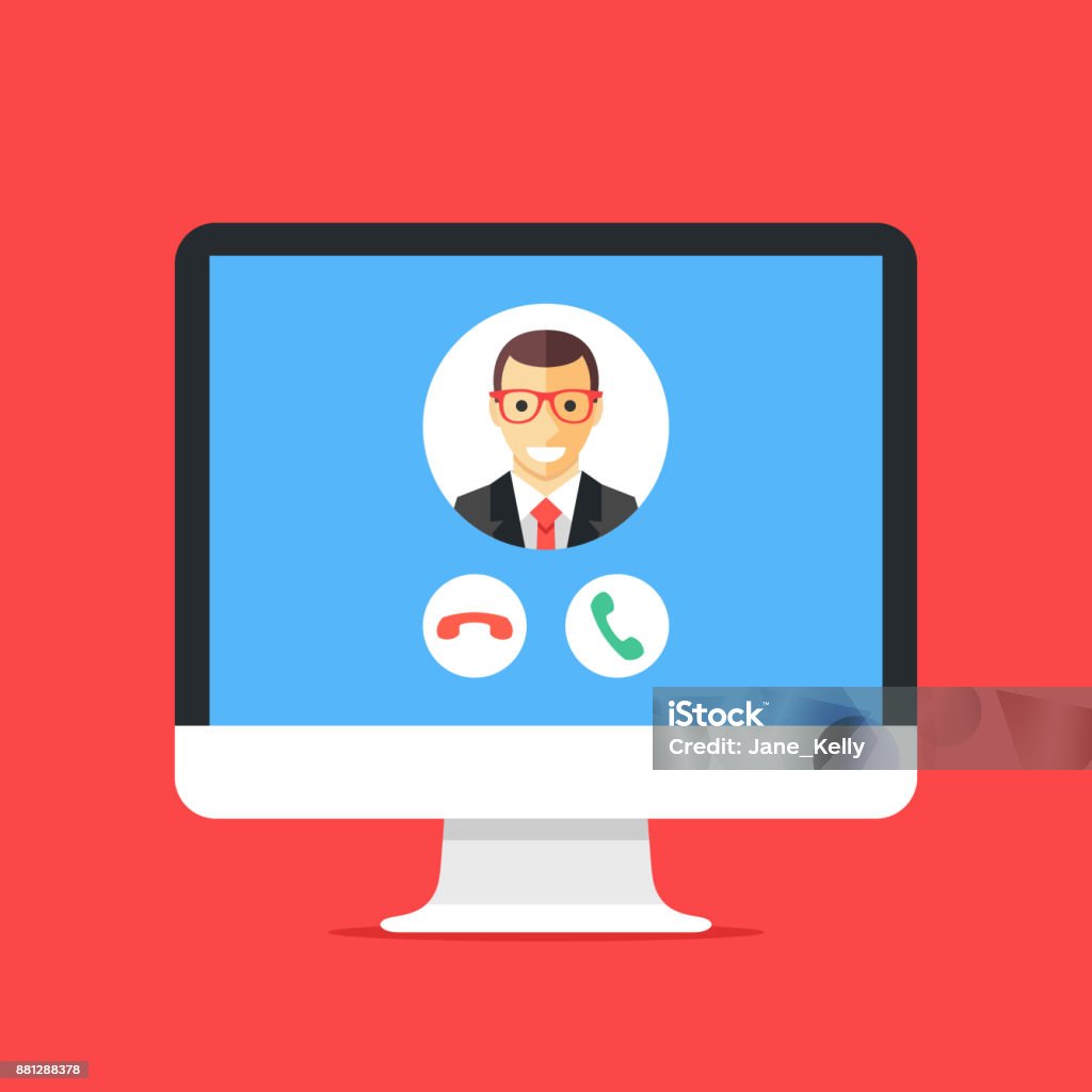 Computer Incoming Screen Call Incoming Call On Computer Screen Calling Service Desktop Computer And ...