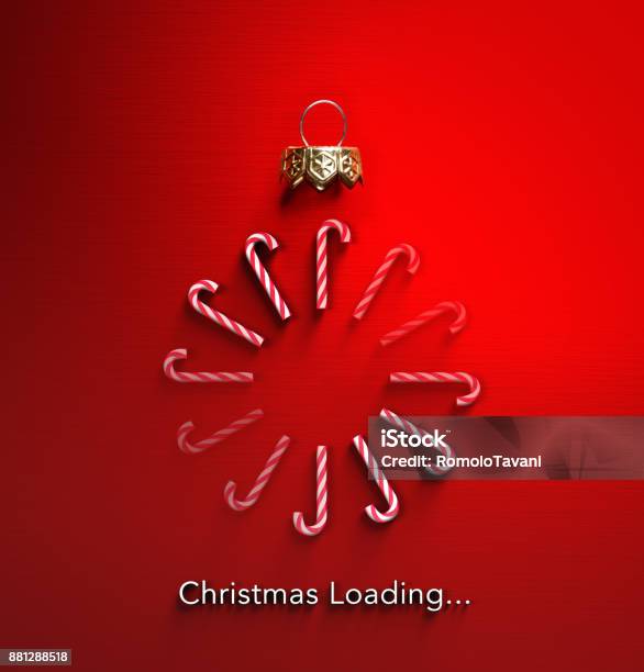 Christmas Loading Candy Canes In Bauble Shape And Downloading Stock Photo - Download Image Now