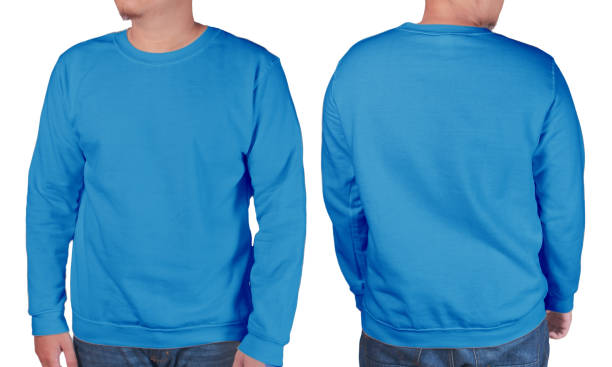istock Blue sweater long sleeved shirt mockup template 881305814