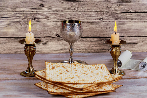 Shabbat Shalom - Traditional Jewish Sabbath matzah, and wine. ritual