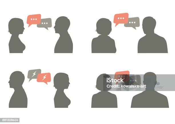 Talk Icon Vector Illustration Couple Dialog Stock Illustration - Download Image Now - Discussion, Talking, Two People