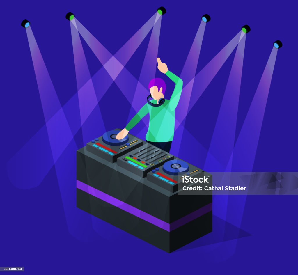 Isometric 3d Vector Dj Party On Stage Behind The Remote Control ...