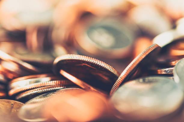 A bunch of coins. High quality photo. A ladder of coins.Belarusian kopecks. Belarusian coins