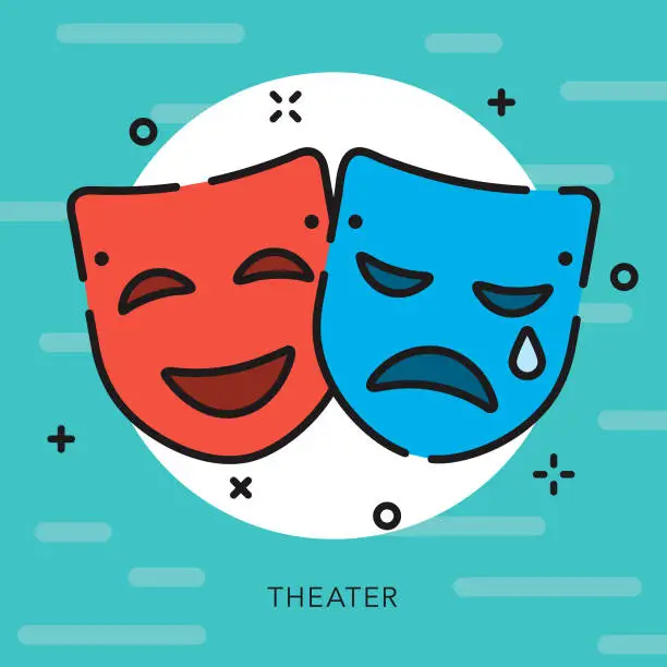 Vector illustration of Drama Masks Open Outline Arts & Culture Icon