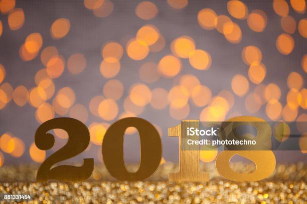 New Year 2018 On Shiny Background Stock Photo - Download Image Now - New Year Resolution, 12 O'Clock, 2018