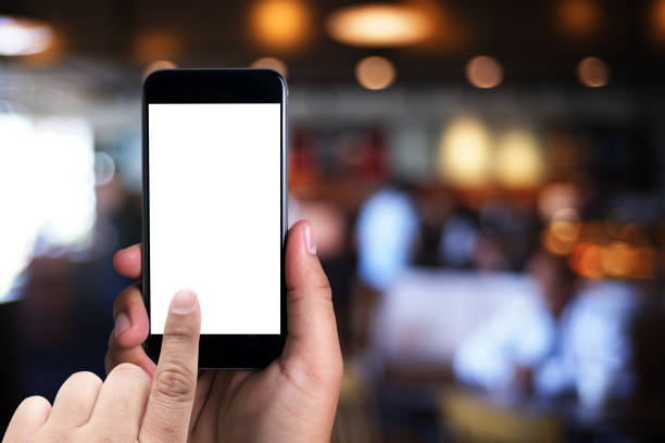istock man hands use  smartphone blank screen in  in coffee cafe background For Graphic display montage. 881336936