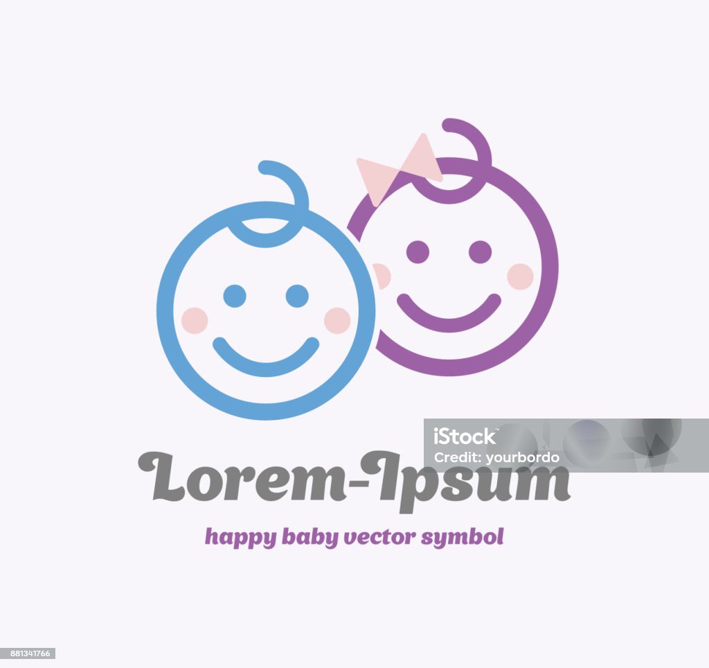 Baby Symbol, Child Vector Symbol. Happy Kids Illustration. Baby Sign Vector Illustration. Boy and girl symbol. Happy Smile kids face. Child stock vector