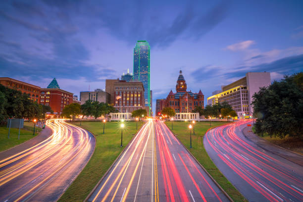 istock Dallas downtown skyline at twilight, Texas 881344704