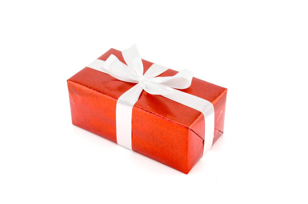 istock red gift box white ribbon isolated on white background, using for christmas and new year or holiday other. 881345532