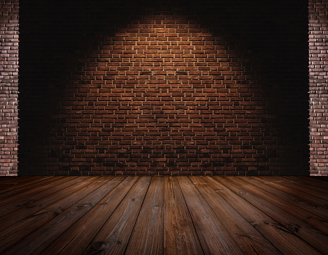 Brick wall and Hardwood floor, light spot on center for background