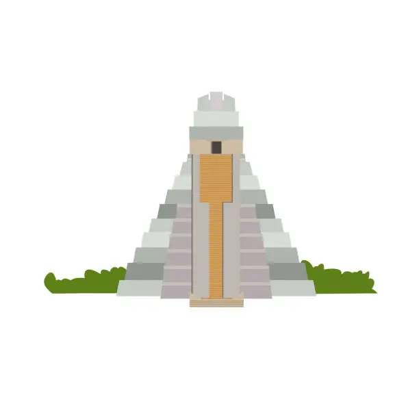 Vector illustration of Architectural building. Pyramid - Temple of the Great Jaguar, in Cuba