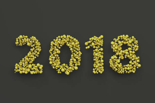 istock 2018 number from yellow balls on black background 881376658