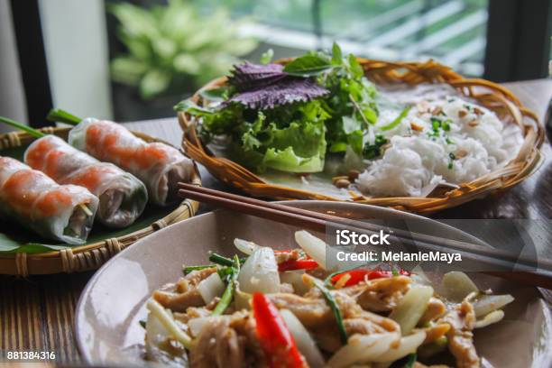 Vietnamese Food Arranged On Table Stock Photo - Download Image Now - Vietnamese Cuisine, Food, Vietnam